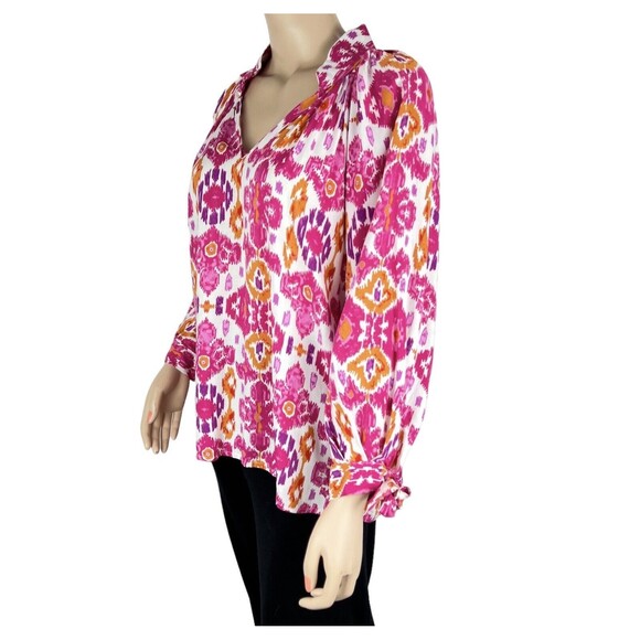Christian Siriano V Neck High Low Tunic Top Pink Orange Long Tie Sleeves - Picture 3 of 9